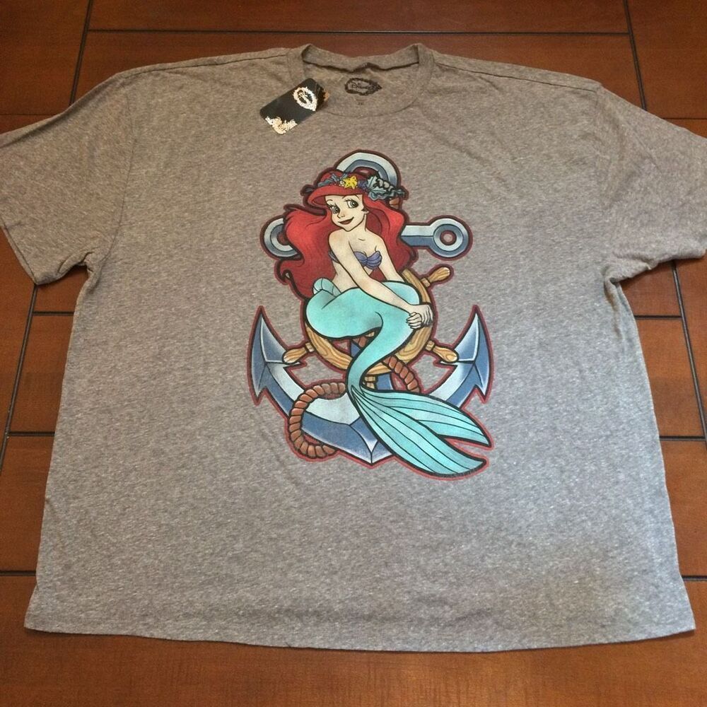 NWT Disney Men’s Ariel anchor gray t shirt 2xl